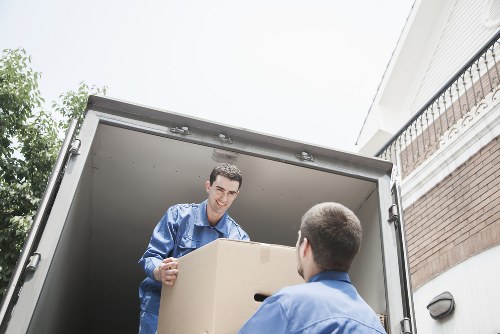 Boxes and furniture packed for temporary storage